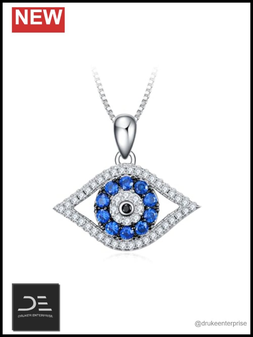 925 Sterling Silver Evil Eye Pendant Necklace with Cubic Zirconia Protection